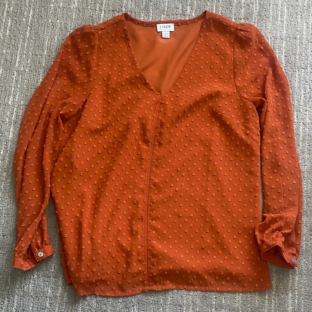 J. Crew Women's Orange Textured Dot Blouse